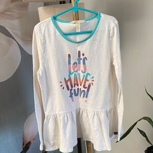 Matilda Jane Kids 'Let's Have Fun' Long Sleeve Peplum Top - White with Teal Trim